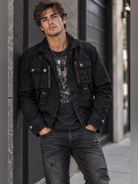 Marc Ecko Black Military Jacket - Large - 100% Cotton